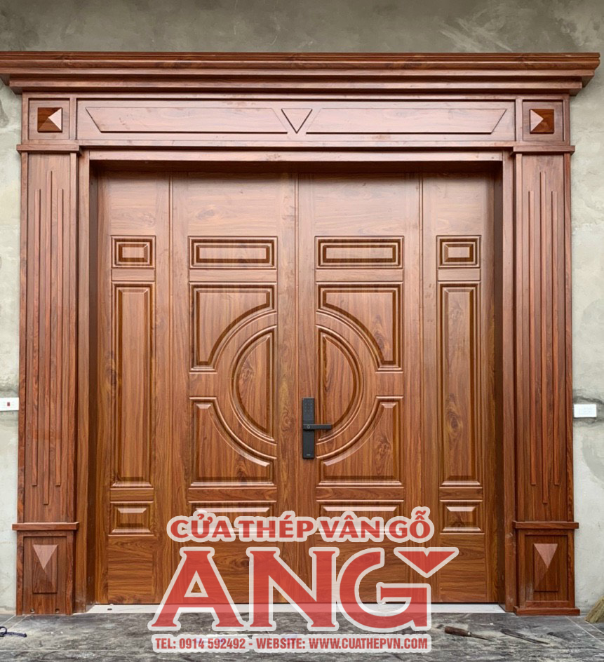 cửa chính cửa đại hội, cửa thép vân gỗ